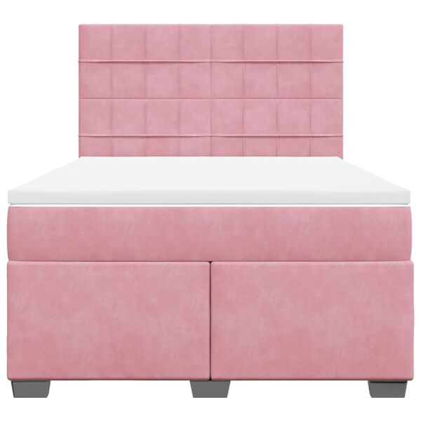 vidaXL Κρεβάτι Boxspring με Στρώμα Ροζ 140x190 εκ. Βελούδινο
