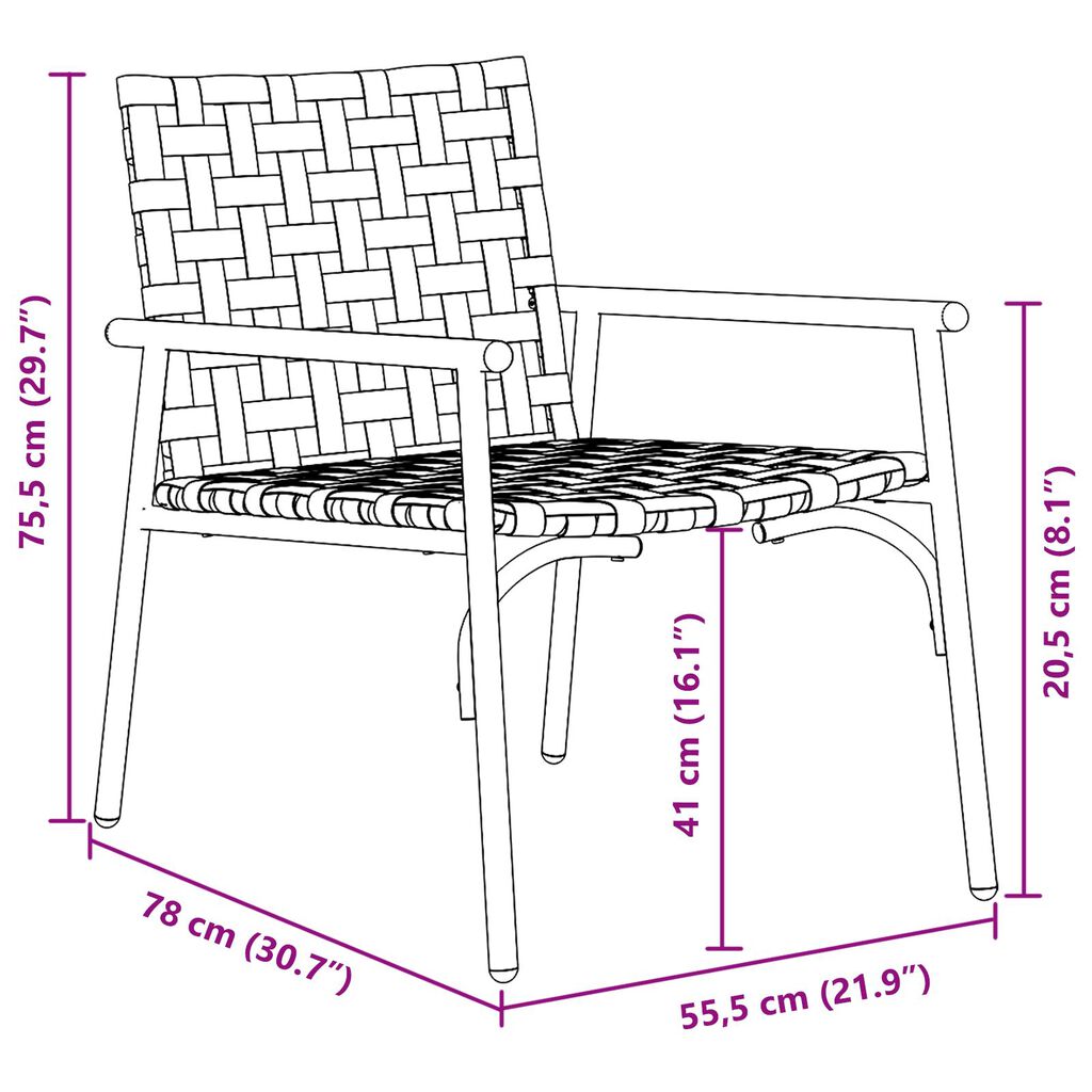 vidaXL Καρέκλες Κήπου 2 τμχ Μαύρο 79x56x73,5 εκ Ρατάν