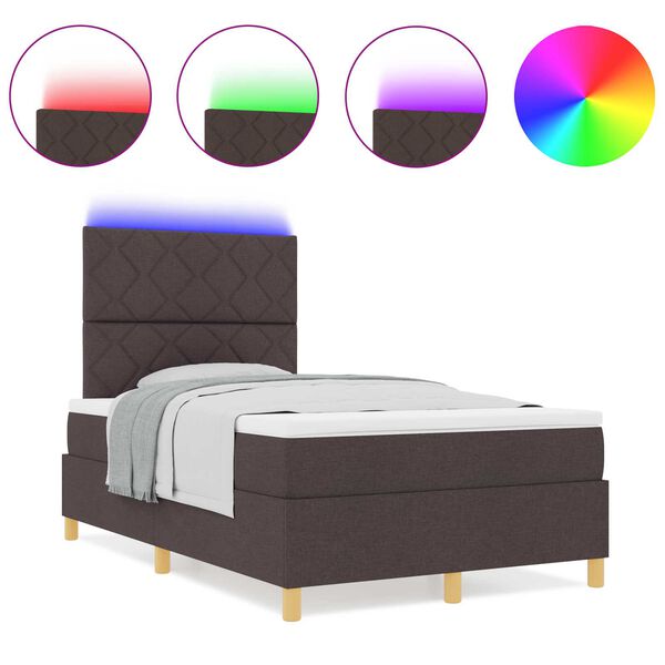 vidaXL Κρεβάτι με ελατήριο με στρώμα & LED Καφέ 120x200 εκ Ύφασμα