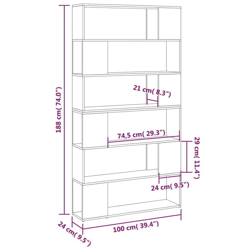 vidaXL Βιβλιοθήκη/Διαχωριστικό Χώρου Μαύρο 100 x 24 x 188 εκ.
