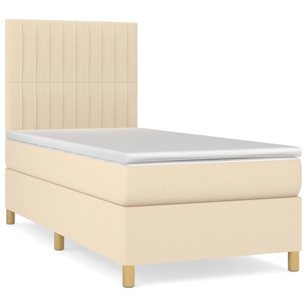 vidaXL Κρεβάτι Boxspring με Στρώμα Κρεμ 100 x 200 εκ. Υφασμάτινο