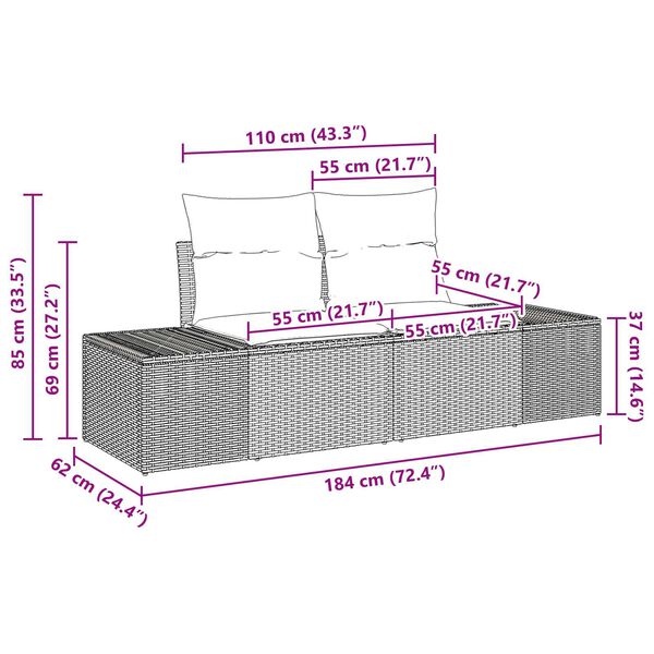 vidaXL Σετ Καναπέ Κήπου 8 pcs Γκρι 55 x 55 x 37 εκ Ρατάν, Πολυεστέρας