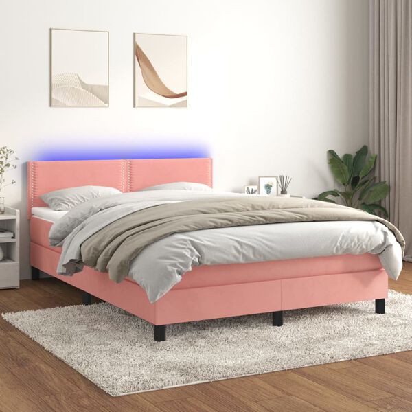 vidaXL &Kappa;&rho;&epsilon;&beta;ά&tau;&iota; Boxspring &mu;&epsilon; &Sigma;&tau;&rho;ώ&mu;&alpha; & LED &Rho;&omicron;&zeta; 140x200 &epsilon;&kappa;. &Beta;&epsilon;&lambda;&omicron;ύ&delta;&iota;&nu;&omicron;