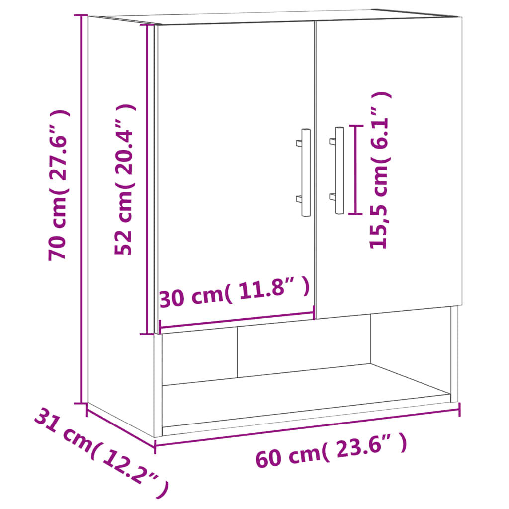 vidaXL Ντουλάπι Τοίχου Sonoma Δρυς 60 x 31 x 70 εκ. Επεξεργασμένο Ξύλο