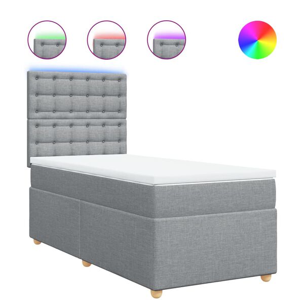vidaXL Κρεβάτι Boxspring με Στρώμα Ανοιχτό Γκρι 90x190 εκ. Υφασμάτινο