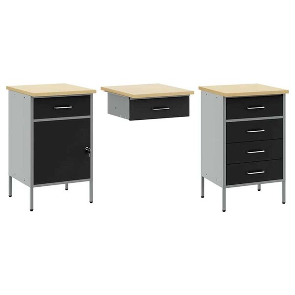 vidaXL Ντουλάπα Εργασίας με συρτάρι 3 pcs Μαύρο 150 x 55 x 85 εκ
