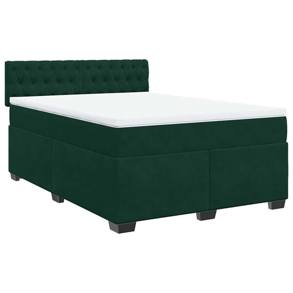 vidaXL Κρεβάτι Boxspring με Στρώμα Σκούρο Πράσινο 160x200εκ. Βελούδινο