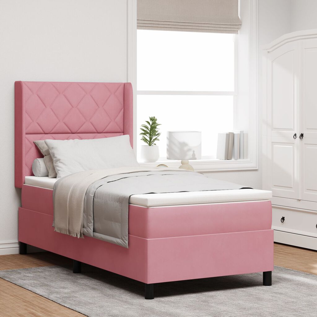 κρεβάτι box spring vidaXL με στρώμα Ροζ 90x190 εκ Βελούδο