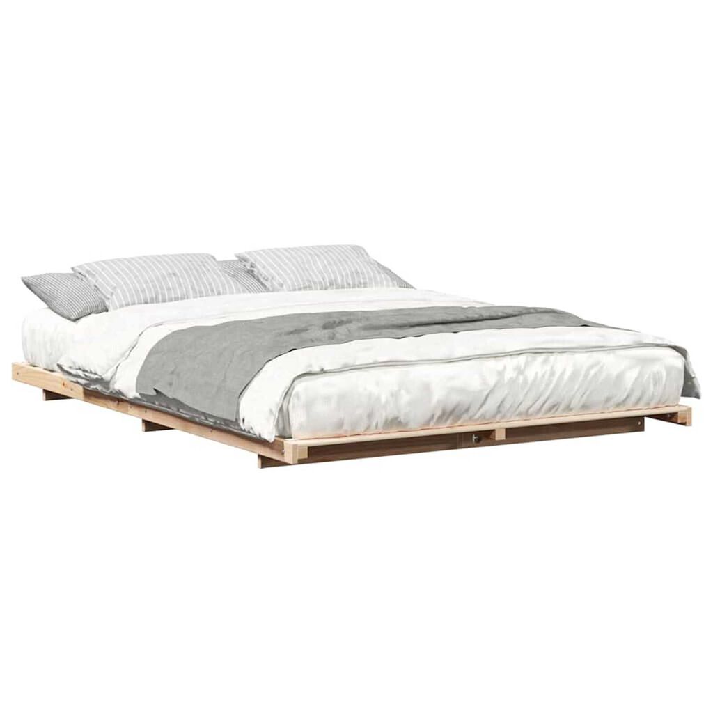 vidaXL Κρεβάτι δαπέδου Καφέ 160 x 220 cm Μασίφ ξύλο πεύκου