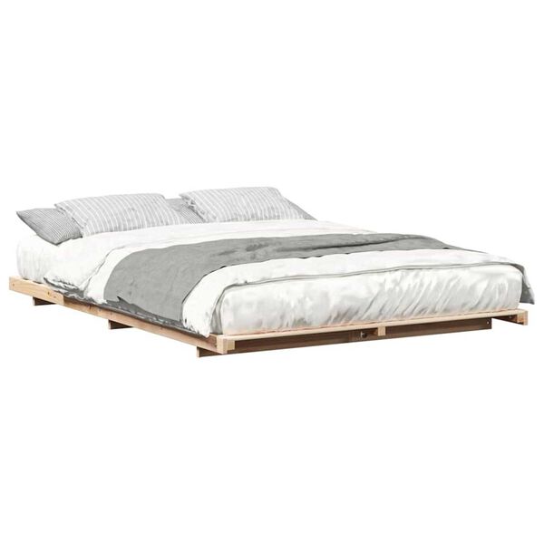vidaXL Κρεβάτι δαπέδου Καφέ 160 x 220 cm Μασίφ ξύλο πεύκου