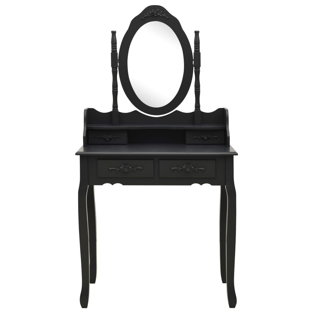 vidaXL Μπουντουάρ με Σκαμπό Μαύρο 75 x 69 x 140 εκ. Ξύλο Παυλώνιας