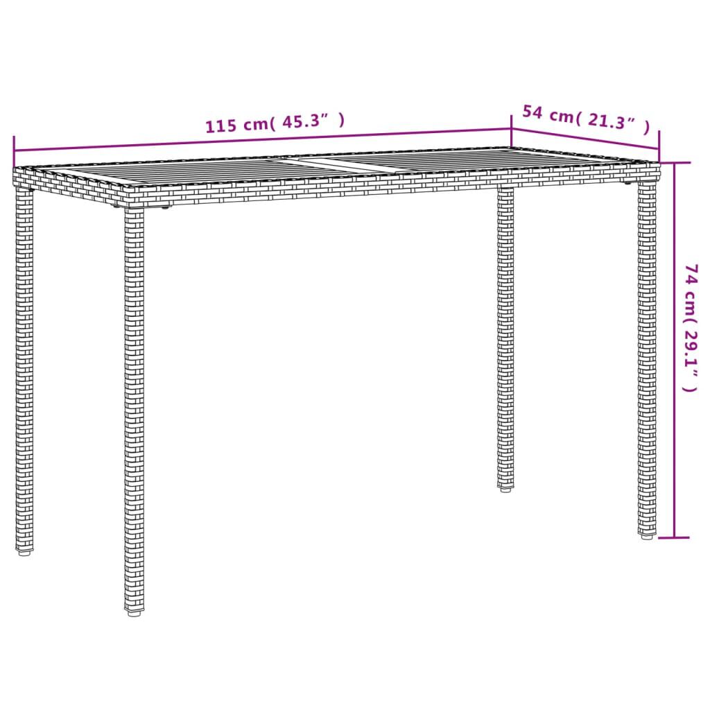 vidaXL Τραπέζι Κήπου Επιφάνεια Ακακίας Γκρι 115x54x74 εκ. Συνθ. Ρατάν