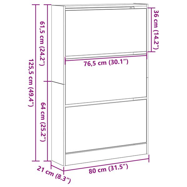 vidaXL Ντουλάπα Παπουτσιών Καρυδιά 80x21x125,5 εκ Επεξεργασμένο Ξύλο
