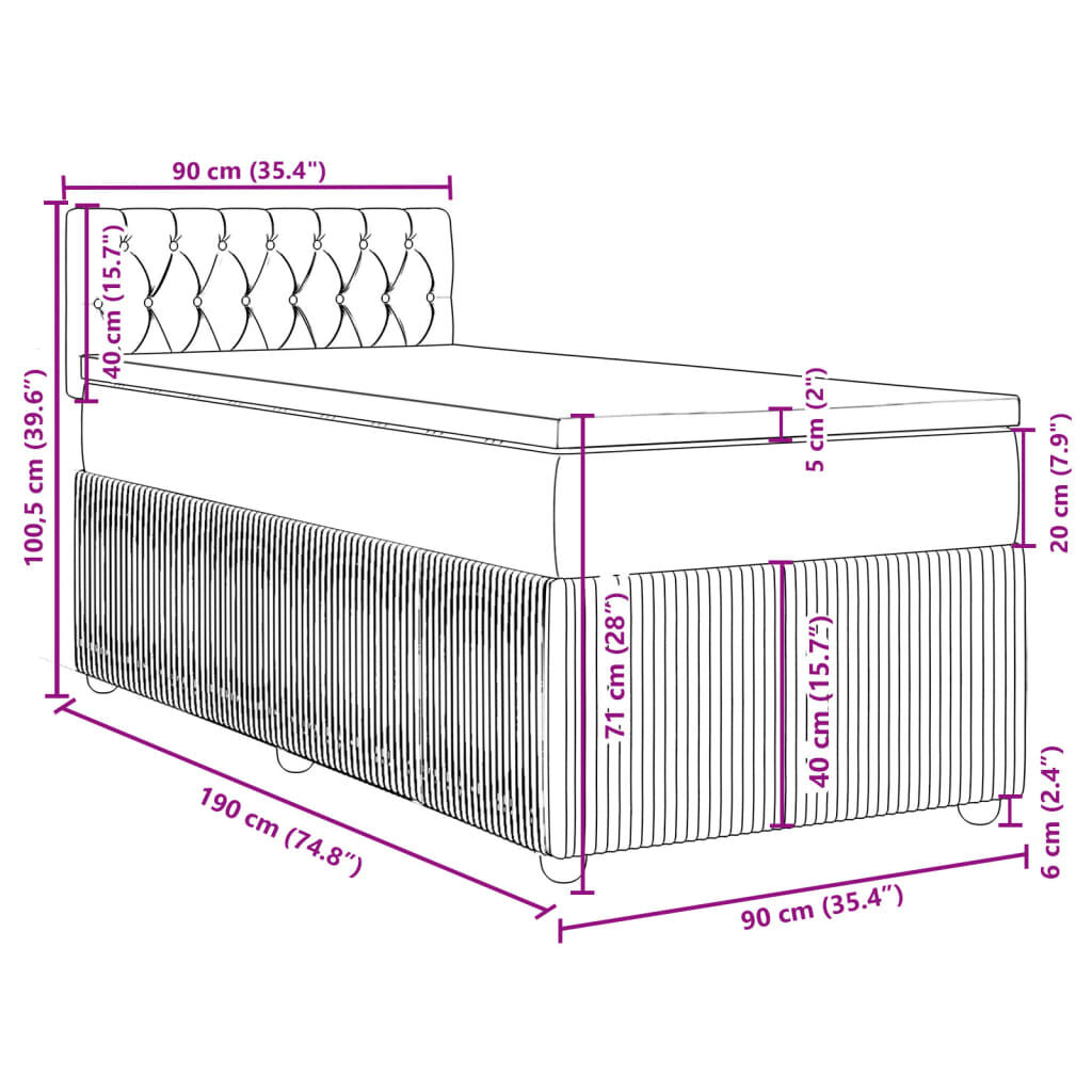 vidaXL Κρεβάτι Boxspring με Στρώμα Μπλε 90x190 εκ. Βελούδινο