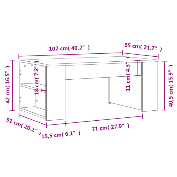 vidaXL Τραπεζάκι Σαλονιού Λευκό 102 x 55 x 42 εκ. από Επεξεργ. Ξύλο