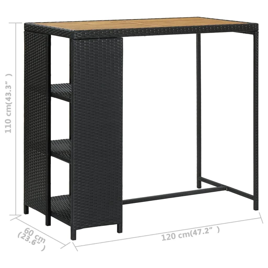 vidaXL Τραπέζι Μπαρ με Ράφια Μαύρο 120x60x110 εκ. από Συνθετικό Ρατάν