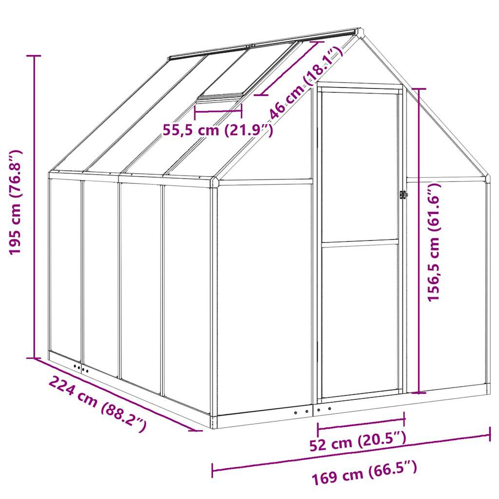 vidaXL Θερμοκήπιο με Πλαίσιο Βάσης Ανθρακί 224x169x195 εκ. Αλουμίνιο