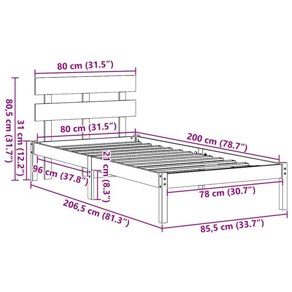 vidaXL Σκελετός Κρεβατιού Λευκό 80 x 200 cm Μασίφ ξύλο πεύκου