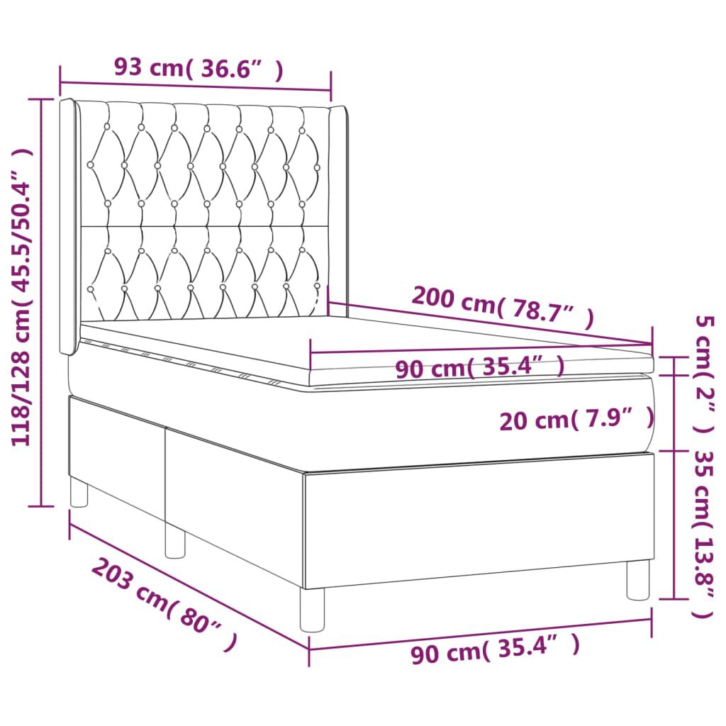 vidaXL Κρεβάτι Boxspring με Στρώμα Μπλε 90x200 εκ.Υφασμάτινο