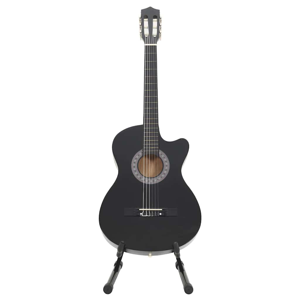 vidaXL Κιθάρα Western Classical Cutaway Σετ 12 Τεμ. 6 Χορδές Μαύρη 38"