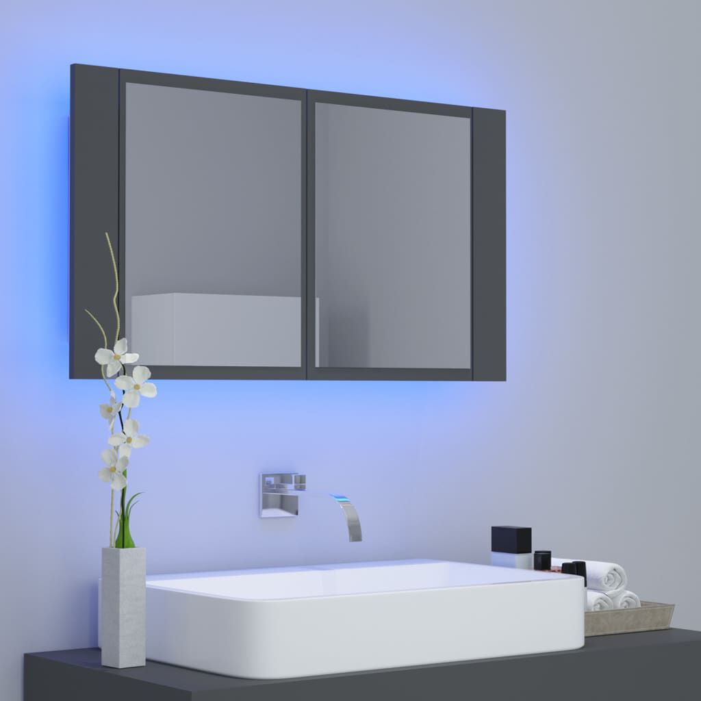 vidaXL Ντουλάπι Μπάνιου με Καθρέφτη και Φωτισμό LED Γκρι Ακρυλικός