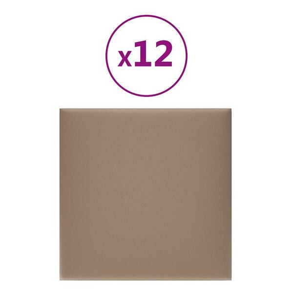 vidaXL Πάνελ Τοίχου 12 τεμ. Καπουτσίνο 30 x 30 εκ. 1,08 μ² Συνθ. Δέρμα