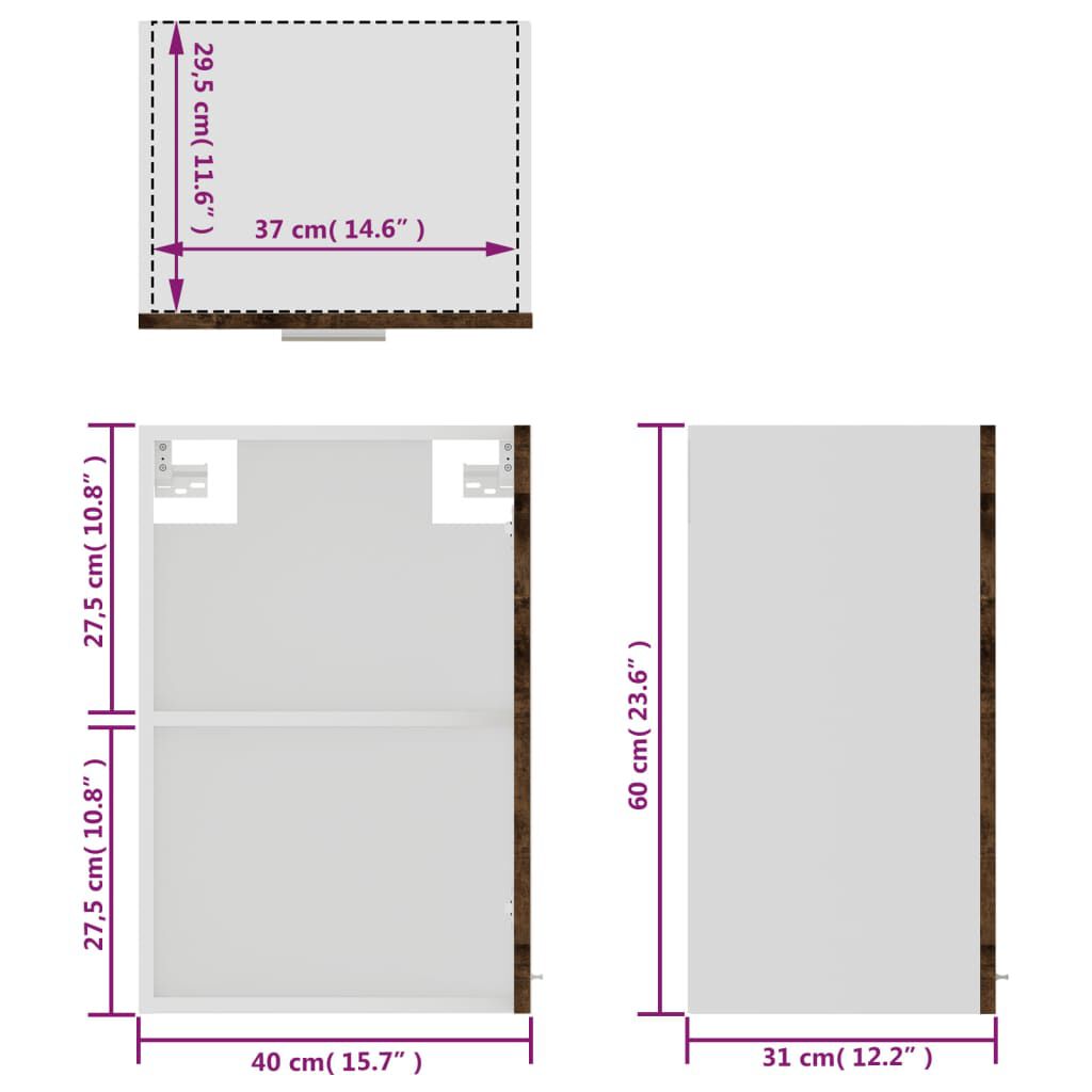 vidaXL Κρεμαστό Ντουλάπι Γυάλινο Lyon Γκρι Sonoma 40x31x60εκ.