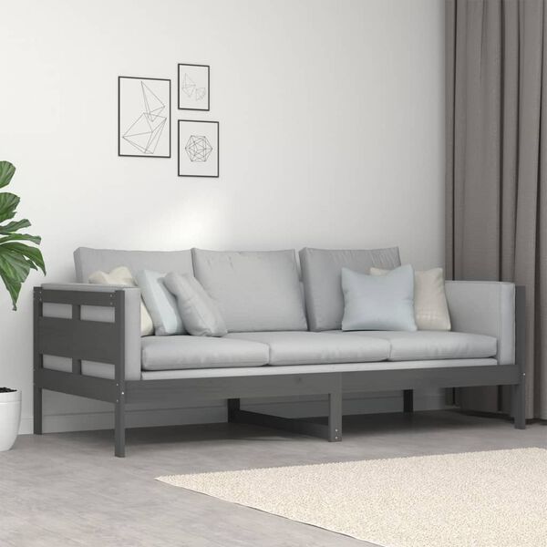 vidaXL Καναπές Κρεβάτι Γκρι 90 x 200 εκ. από Μασίφ Ξύλο Πεύκου
