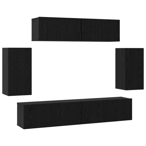 vidaXL Τηλεοπτική Κάβα Τοίχου 6 pcs Μαύρη Δρυς Επεξεργασμένο ξύλο