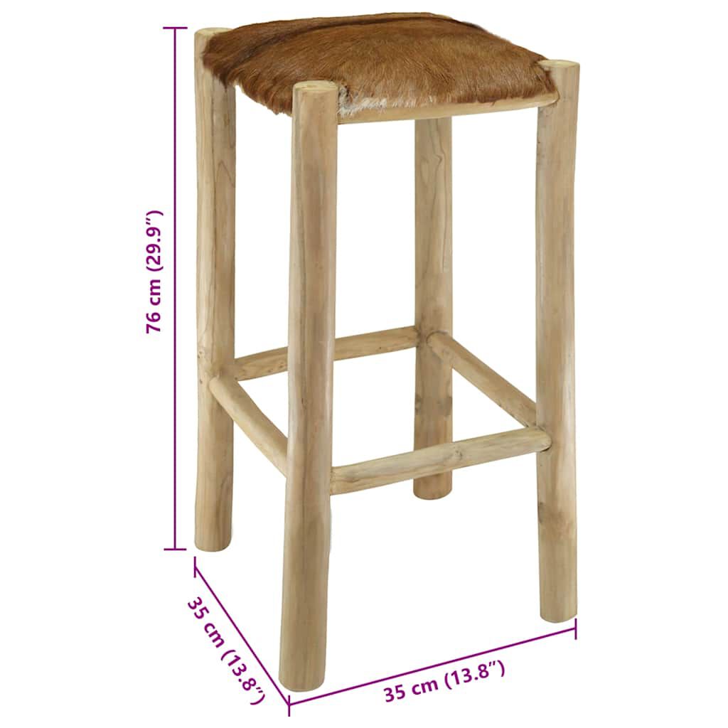 vidaXL Σκαμπό Μπαρ από Γνήσιο Δέρμα / Μασίφ Ξύλο Teak