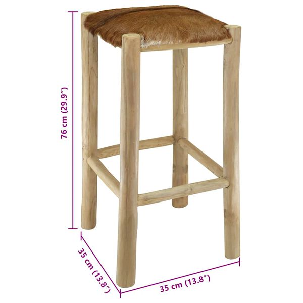 vidaXL Σκαμπό Μπαρ από Γνήσιο Δέρμα / Μασίφ Ξύλο Teak