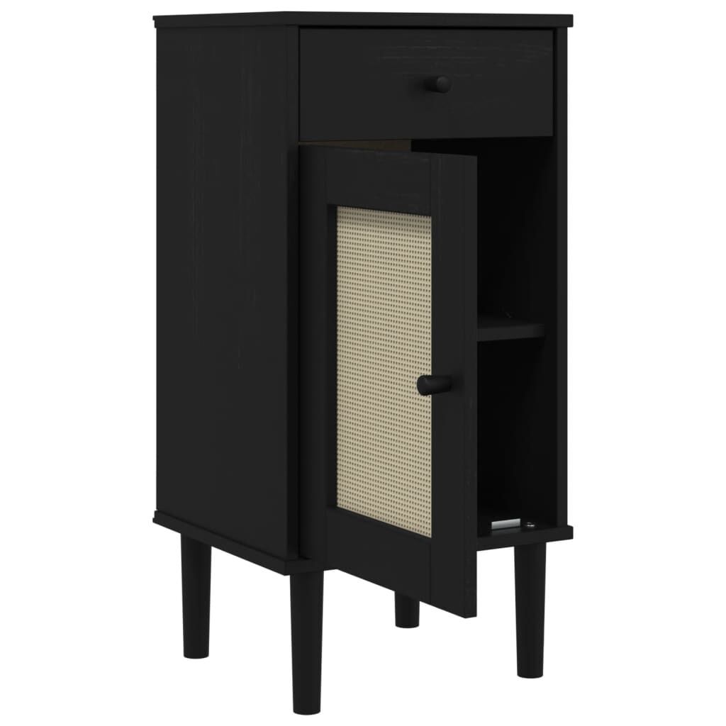 vidaXL Κομοδίνο SENJA Μαύρο Όψη Ρατάν 40x35x80εκ από Μασίφ Ξύλο Πεύκου