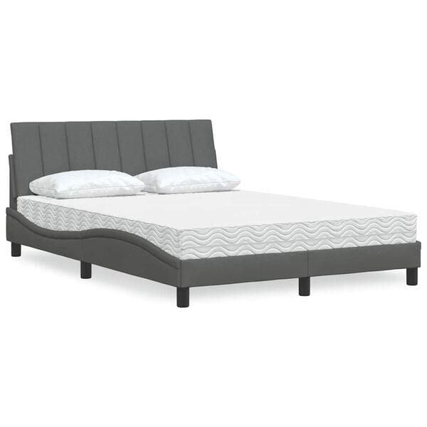 vidaXL Κρεβάτι με Στρώμα Σκούρο Γκρι 120x200 εκ. Υφασμάτινο