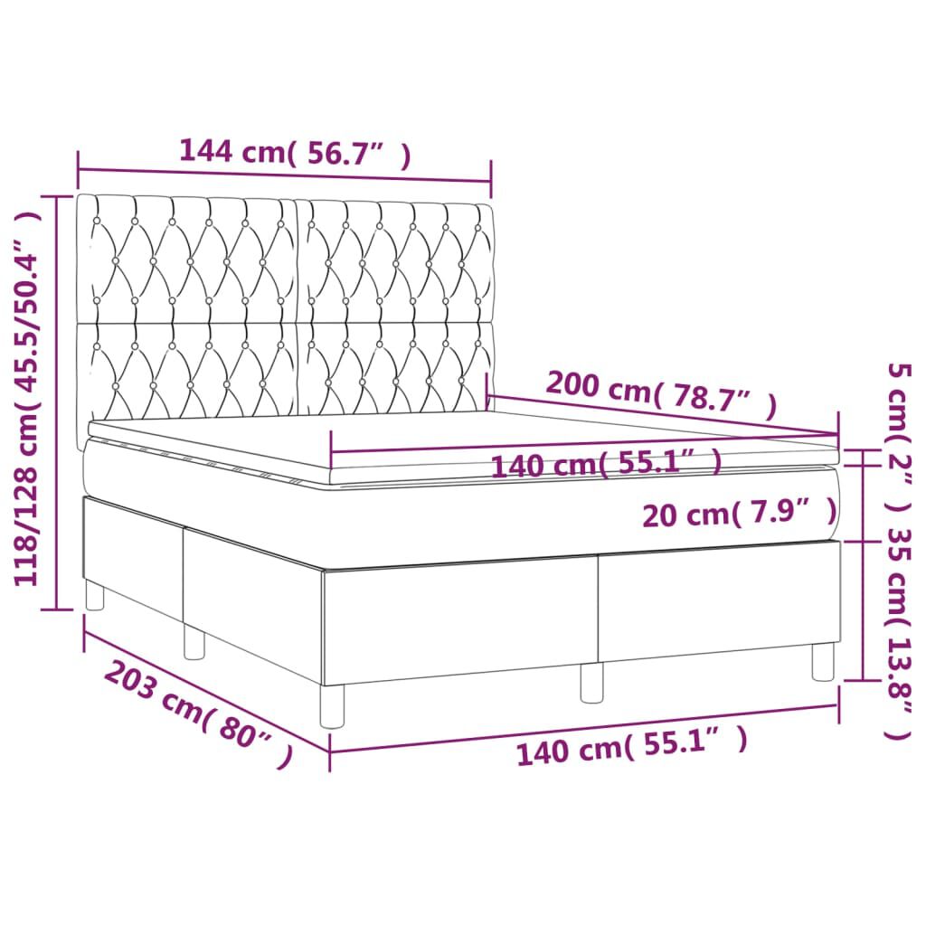 vidaXL Κρεβάτι Boxspring με Στρώμα & LED Σκ.Καφέ 140x200 εκ Υφασμάτινο