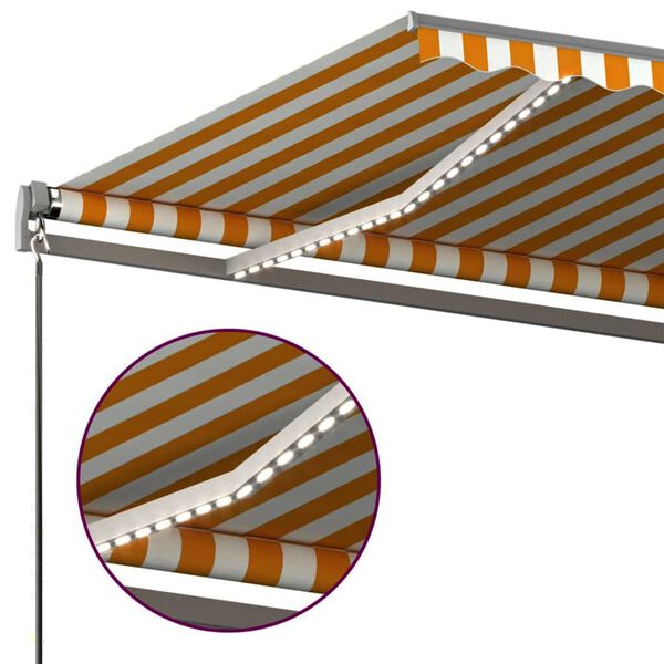 vidaXL Τέντα Αυτόματη με LED & Αισθ. Ανέμου Κίτρινο/Λευκό 450x350 εκ.
