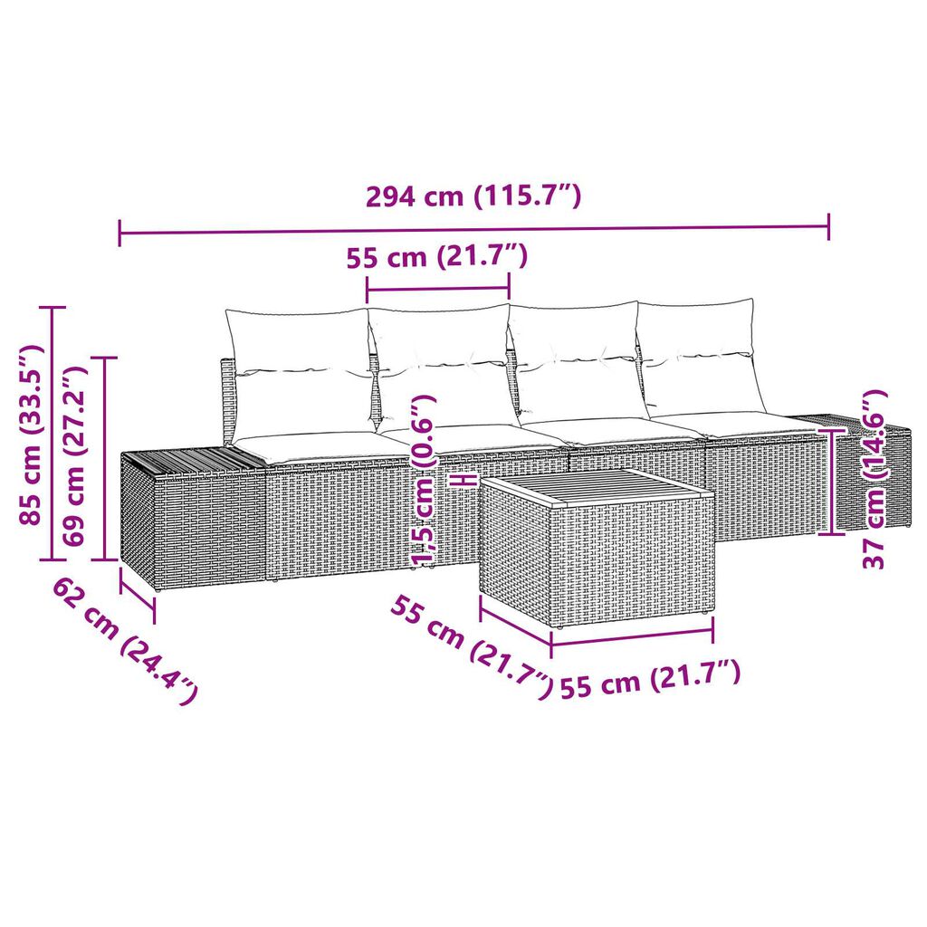 vidaXL Σετ Καναπέ Κήπου 5 pcs Γκρι