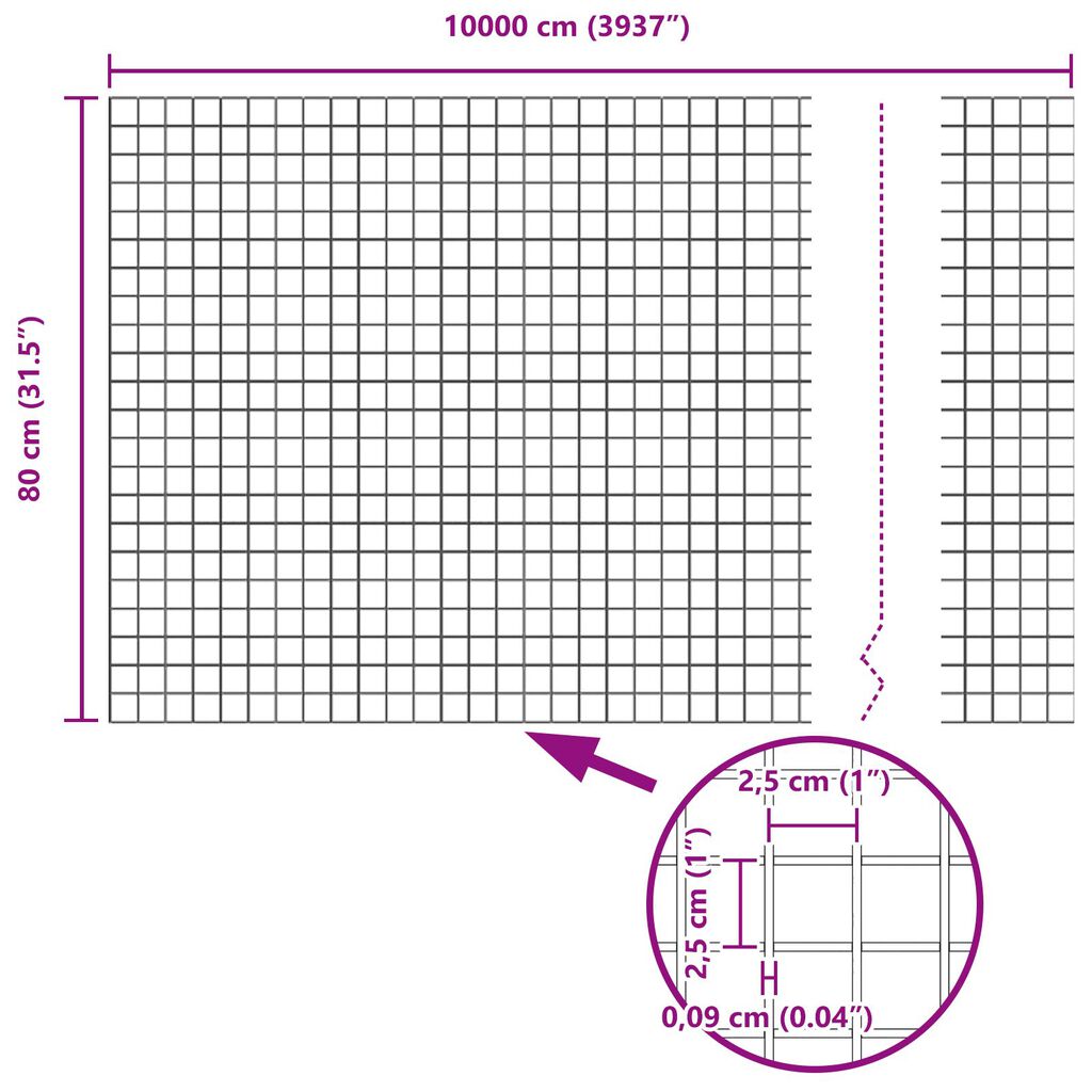 vidaXL Φράχτης Συρματόπλεγμα Γκρι 0.8x100 μ Σίδερο