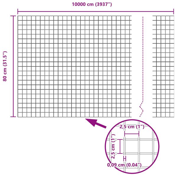 vidaXL Φράχτης Συρματόπλεγμα Γκρι 0.8x100 μ Σίδερο