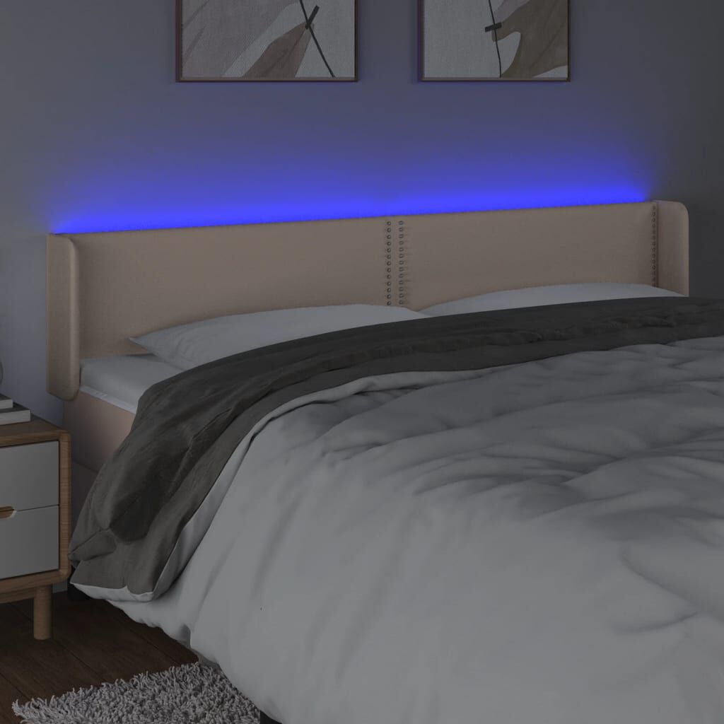 vidaXL Κεφαλάρι Κρεβατιού LED Καπουτσίνο 203x16x78/88εκ. Συνθετ. Δέρμα