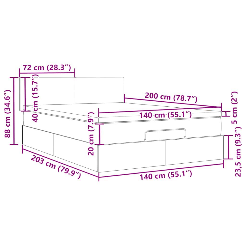 vidaXL Οθωμανικό κρεβάτι με στρώμα Σκούρο καφέ 140x200cm ύφασμα