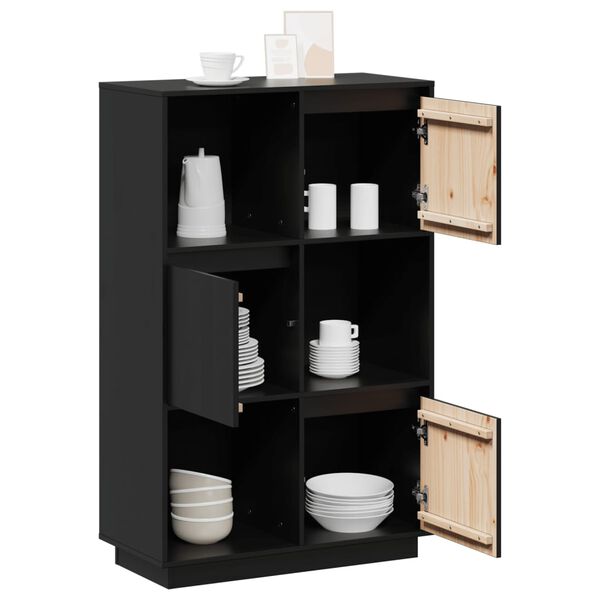 vidaXL Ντουλάπι Ψηλό Μαύρο 74 x 35 x 117 εκ. από Μασίφ Ξύλο Πεύκου