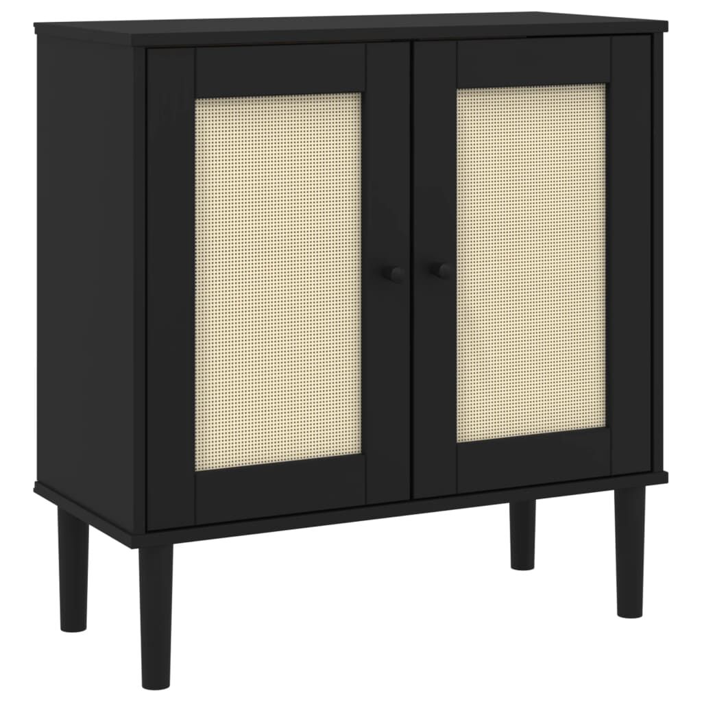 vidaXL Μπουφές SENJA Μαύρο / Ρατάν 80 x 35 x 80 εκ. Μασίφ Ξύλο Πεύκου