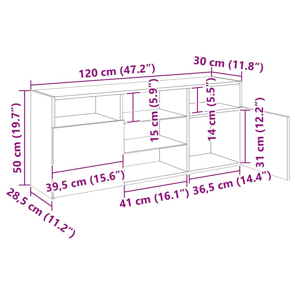 vidaXL Έπιπλο Τηλεόρασης με LED Γκρι Sonoma 120 x 30 x 50 εκ.