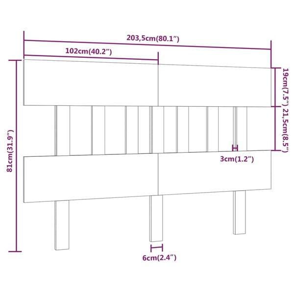 vidaXL Κεφαλάρι Κρεβατιού Γκρι 203,5x3x81 εκ. από Μασίφ Ξύλο Πεύκου
