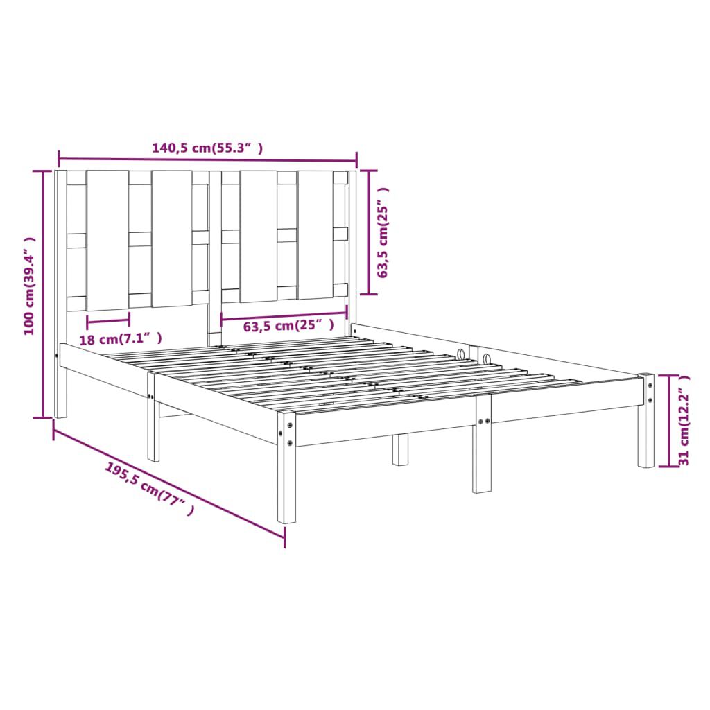 vidaXL Πλαίσιο Κρεβατιού 135 x 190 εκ. από Μασίφ Ξύλο Double