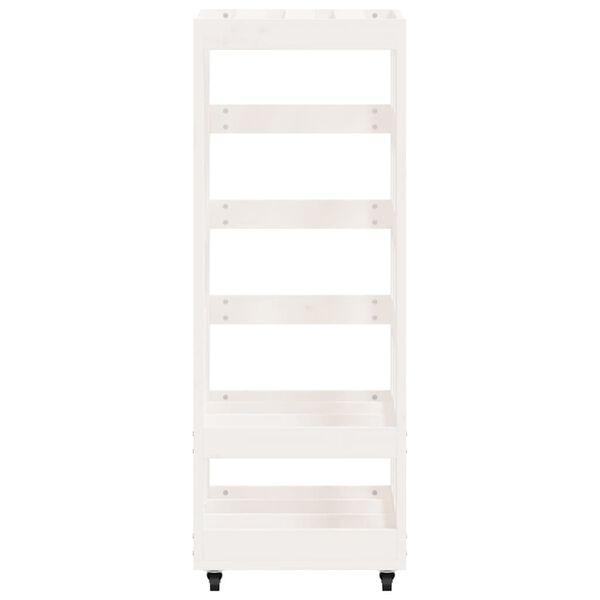 vidaXL Ξυλοθήκη με Τροχούς Λευκή 40x49x110 εκ. από Μασίφ Ξύλο Πεύκου
