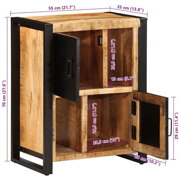 vidaXL Μπουφές 55x35x70 εκ. από Μασίφ Ακατέργαστο Ξύλο Μάνγκο