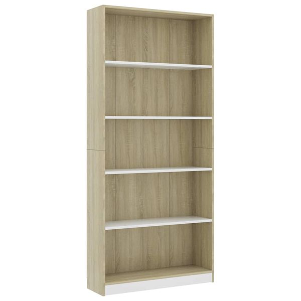 vidaXL Βιβλιοθήκη με 5 Ράφια Λευκό/Sonoma 80x24x175 εκ. Επεξ. Ξύλο