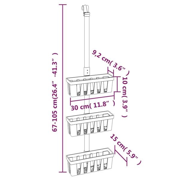 vidaXL Ραφιέρα Ντους Κρεμαστή 30x15x(67-105) εκ. από Αλουμίνιο