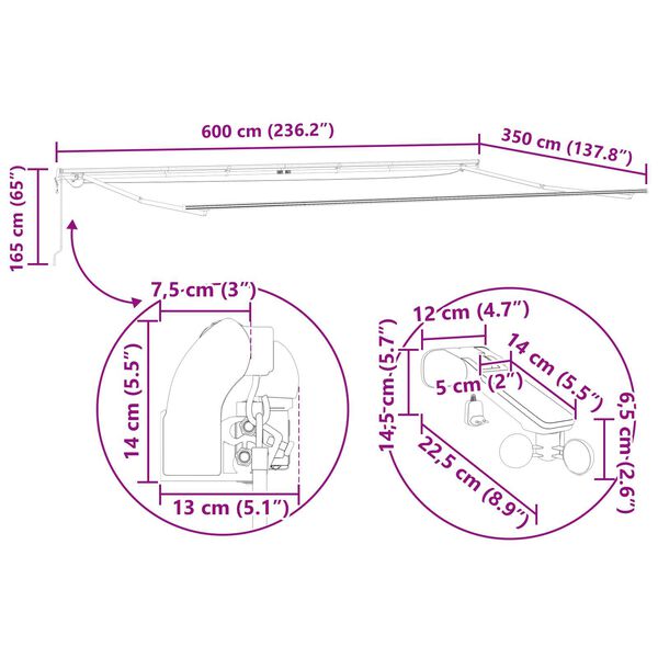 Αυτόματη Ανασυρόμενη Τέντα με LED Λευκή 600x350 εκ.